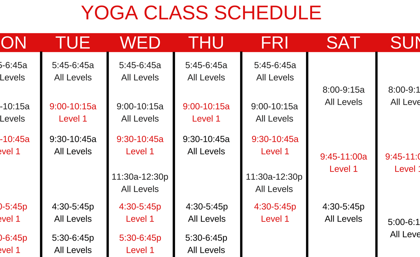 Yoga Schedule